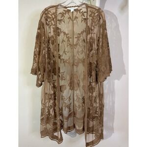 SUNDANCE Brown Lace Kimono Open Front M Boho